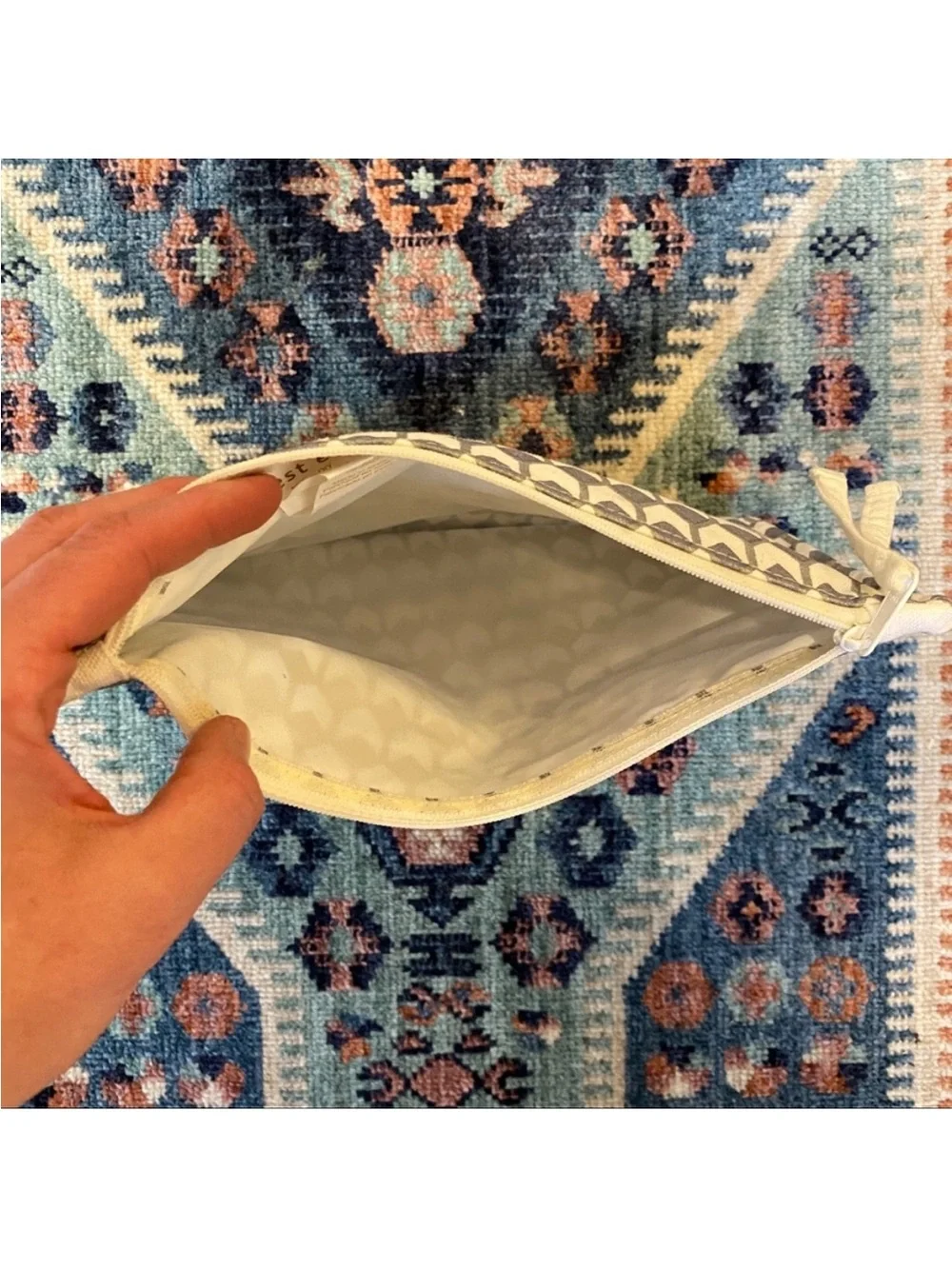 West Elm Gray & Cream Zip Cosmetic Pouch